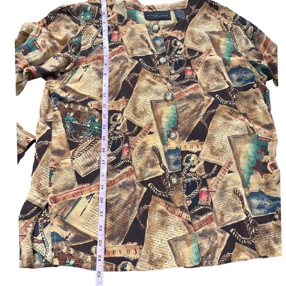 Auqust Silk Petites Vintage Navigation theme Long Sleeve Button-up Blouse Sz PS - Picture 13 of 13